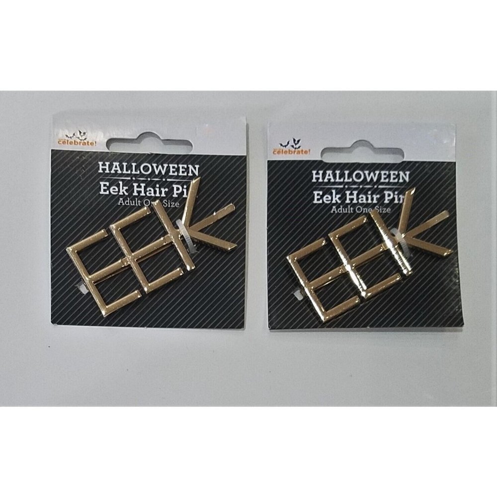 NEW 2 Gold-Tone Halloween EEK Hair Pins Adult OS (2" wide) Costume Accessory Lot